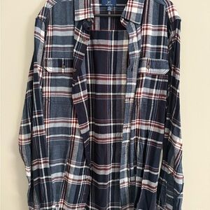 George Men's Navy Blue, White & Red Plaid Button-Down Shirt